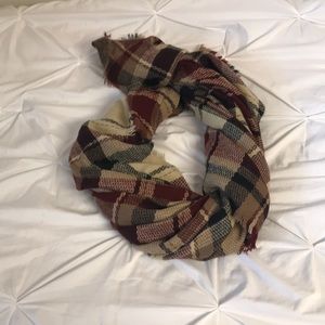 Black, maroon, brown, & cream plaid scarf